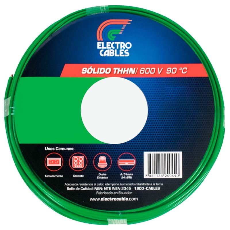 ELECTROCABLE SOLIDO 14 VERDE THHN 600V 90C - 1