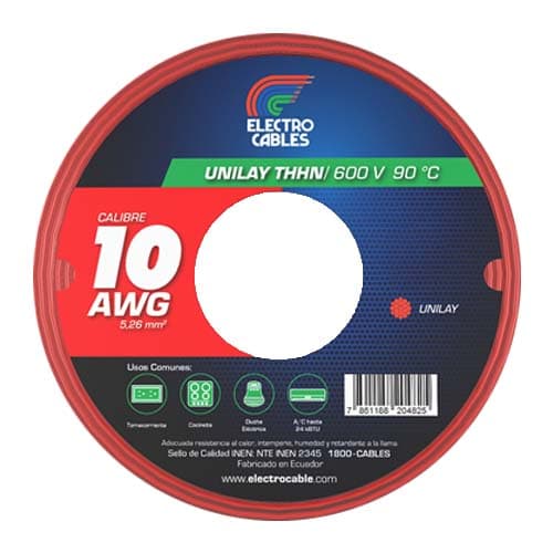 ELECTROCABLE FLEXIBLE #10 ROJO THHN 600V 90C - 1
