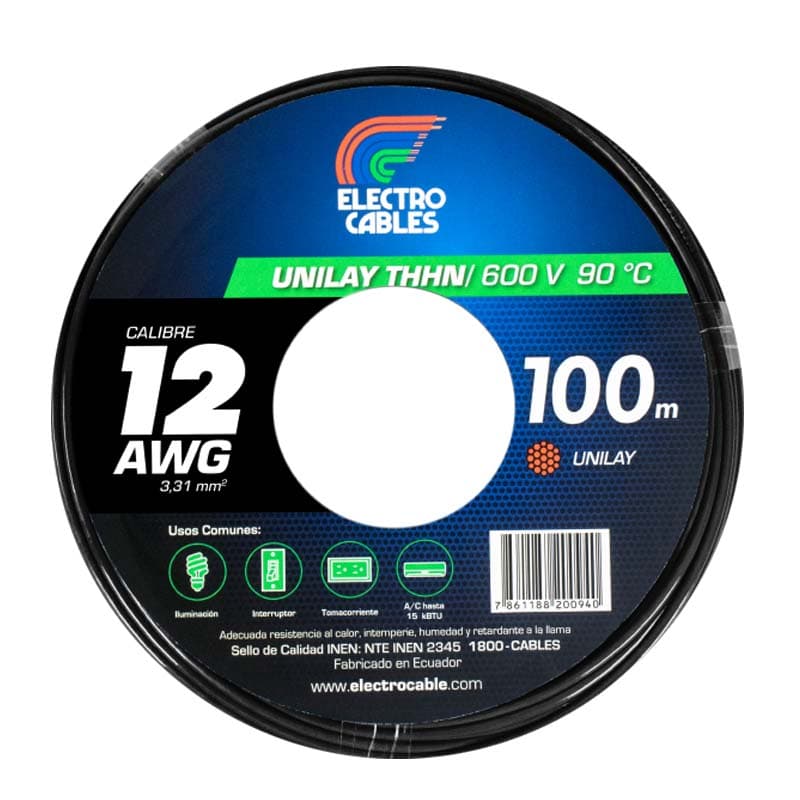 ELECTROCABLE FLEXIBLE #12 NEGRO THHN 600V 90C - 1