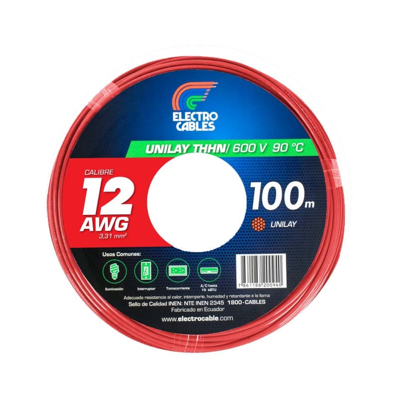 ELECTROCABLE FLEXIBLE #12 ROJO THHN 600V 90C - 1