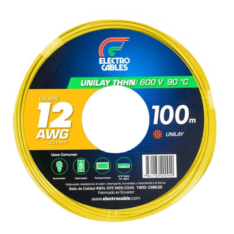 ELECTROCABLE FLEXIBLE #12 AMARILLO THHN 600V 9 - 1