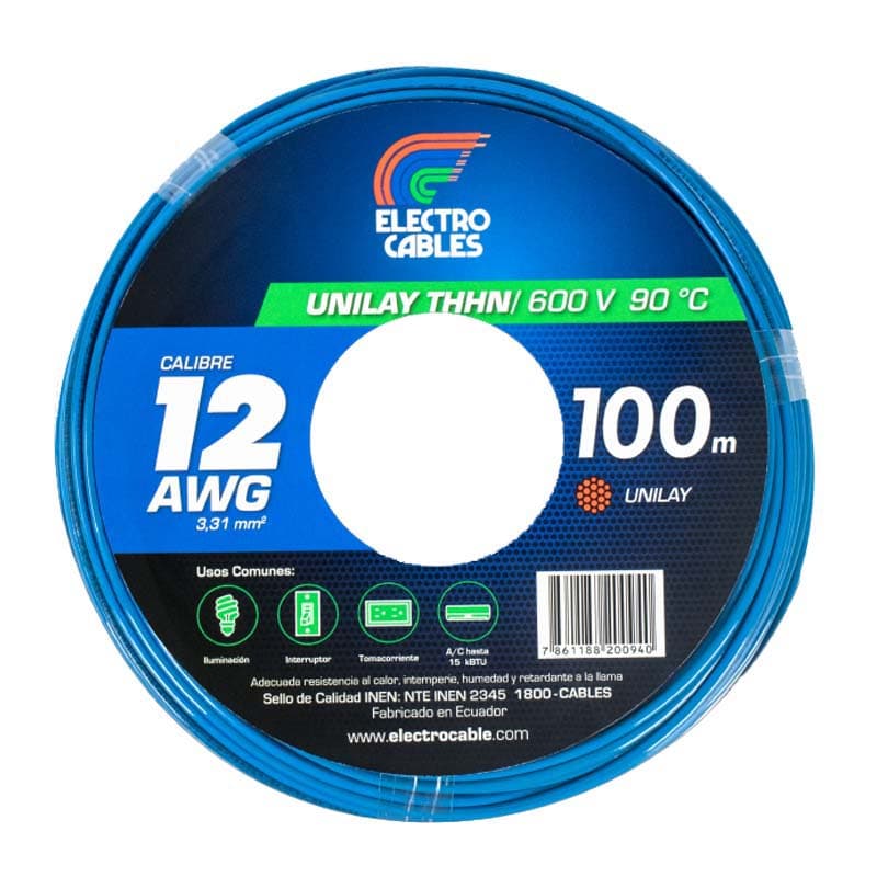 ELECTROCABLE FLEXIBLE #12  AZUL THHN 600V 90C - 1