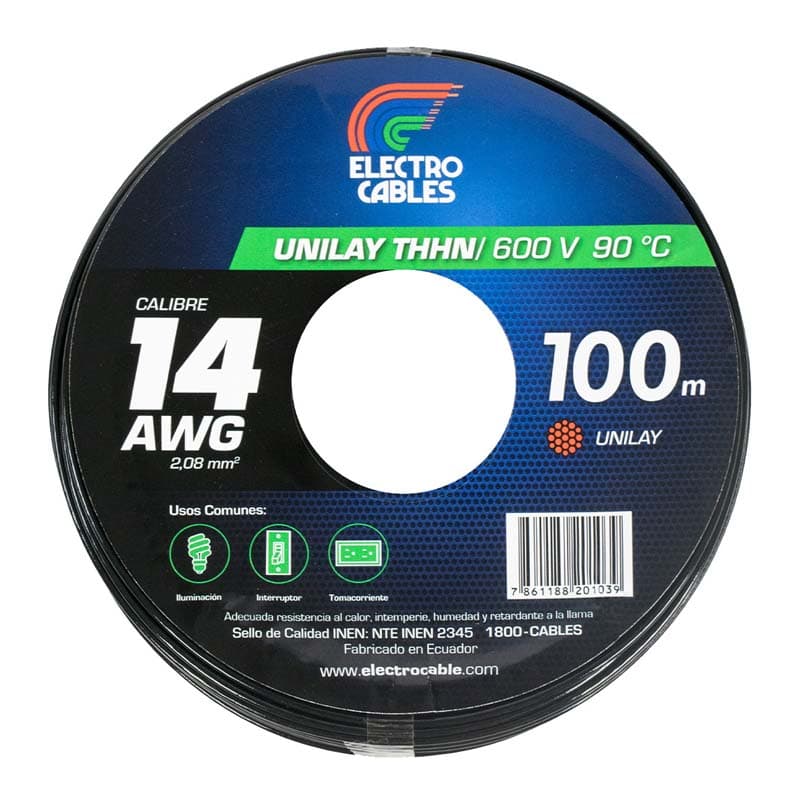 ELECTROCABLE FLEXIBLE #14 NEGRO THHN 600V 90C - 1