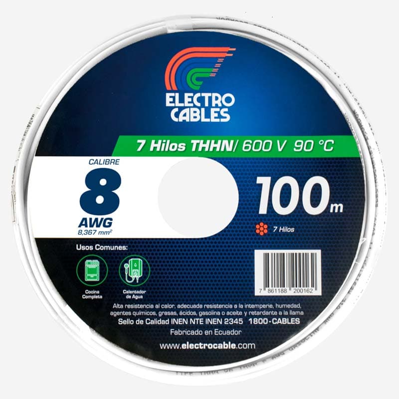 ELECTROCABLE CABLEADO #8 (19H) BLANCO 600V 90C - 1