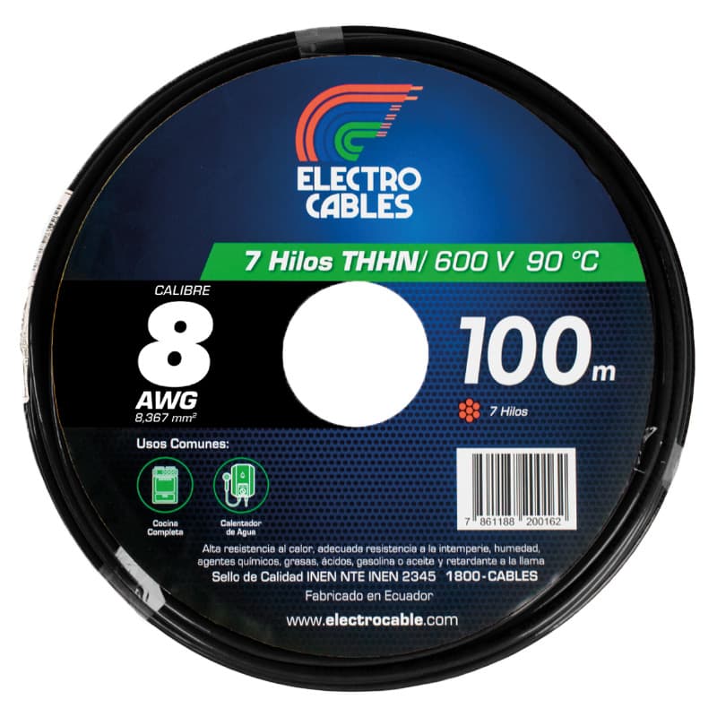 ELECTROCABLE CABLEADO #8 (19H) NEGRO 600V 90C - 1