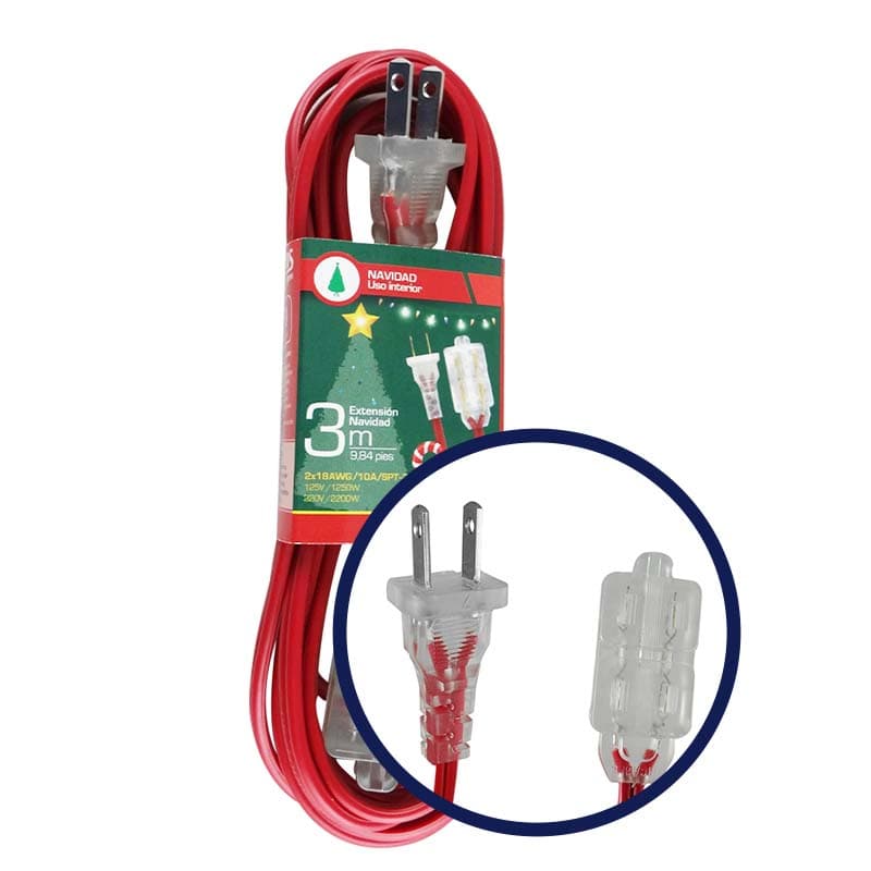 INCABLE EXTENSION 2X18 3MT NAVIDAD ROJO - 1
