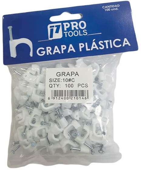PT GRAPA PLAS CUAD 10mm BL C/CLAVO 100U GPC-10 - 1