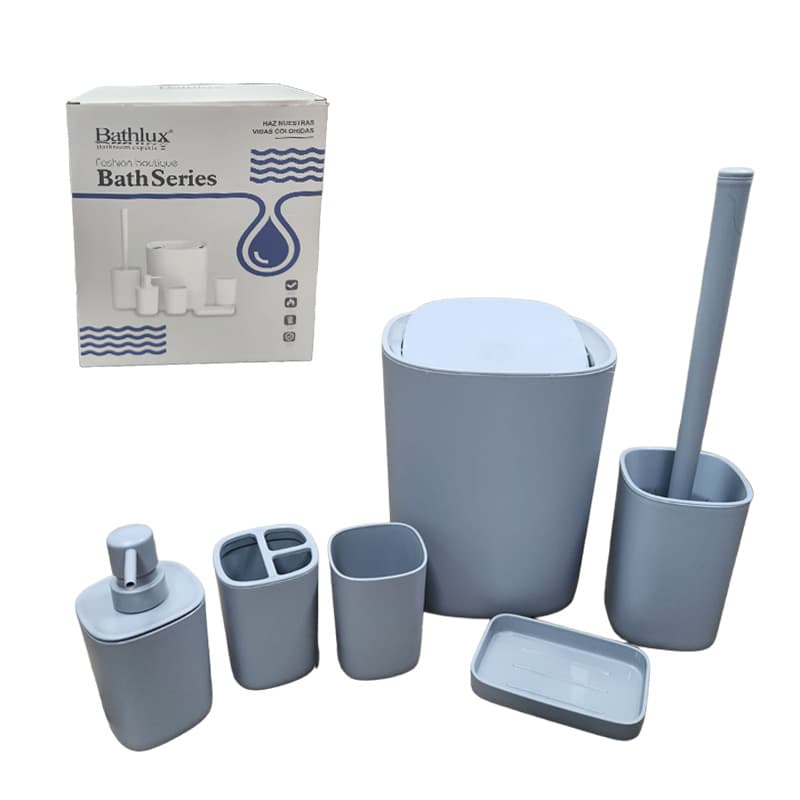 HO JGO ACCESORIOS D/BANO P/TOCADOR CUAD GRIS 6PZ P - 1