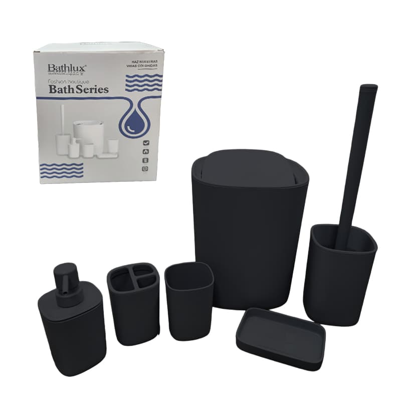 HO JGO ACCESORIOS D/BANO P/TOCADOR CUAD NEGRO 6PZ - 1