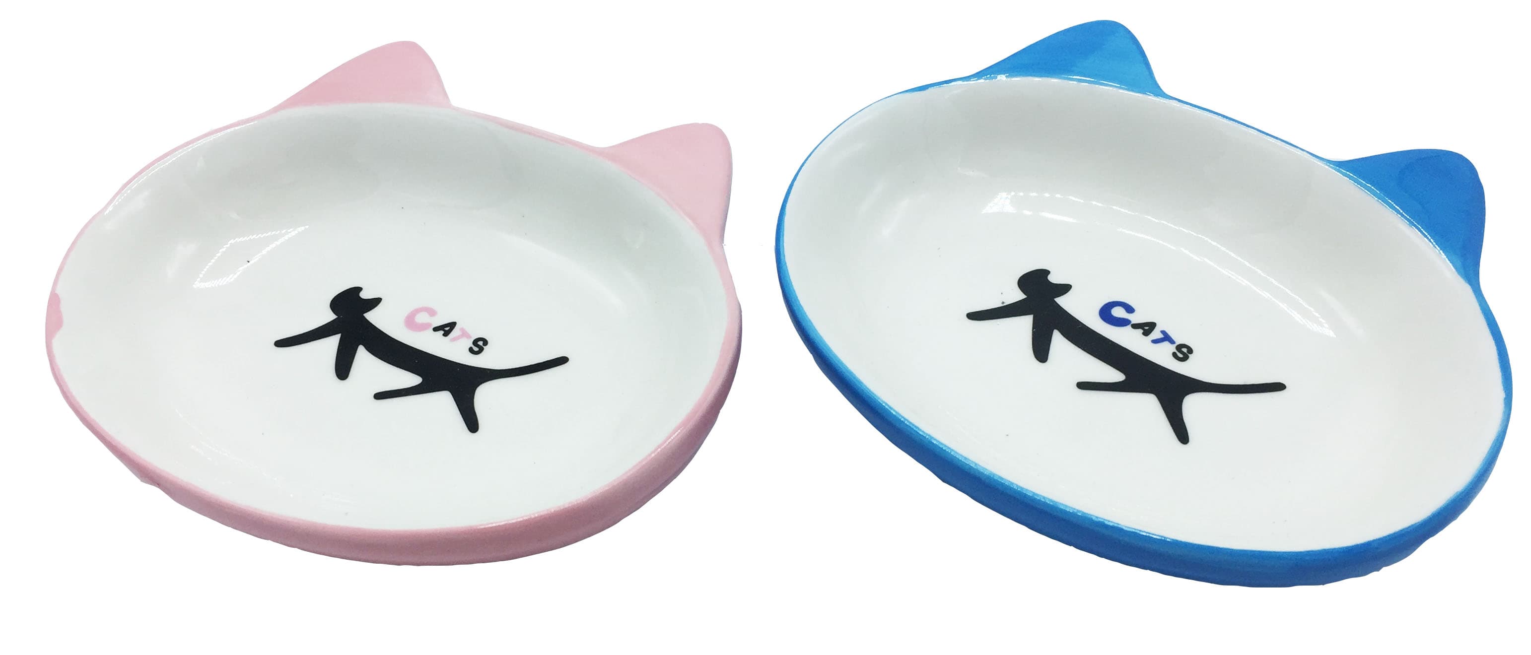 PLATO P/GATO AZUL OVAL PORCEL C/OREJAS - 1